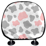 Pink Grey And White Cow Print Car Headrest Covers
