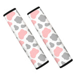 Pink Grey And White Cow Print Car Seat Belt Covers