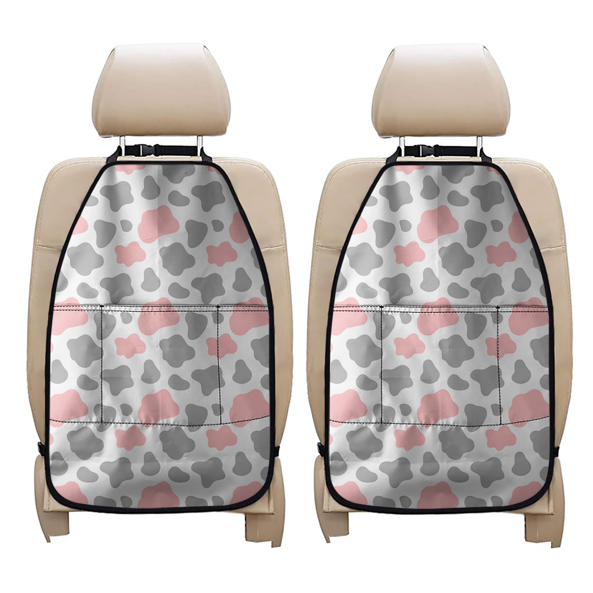 Pink Grey And White Cow Print Car Seat Organizers