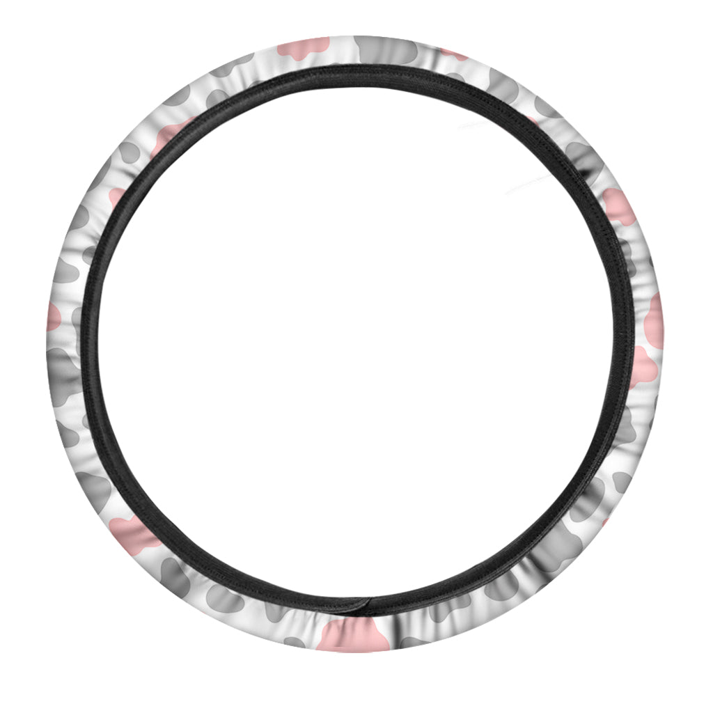 Pink Grey And White Cow Print Car Steering Wheel Cover