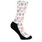 Pink Grey And White Cow Print Crew Socks