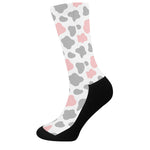 Pink Grey And White Cow Print Crew Socks