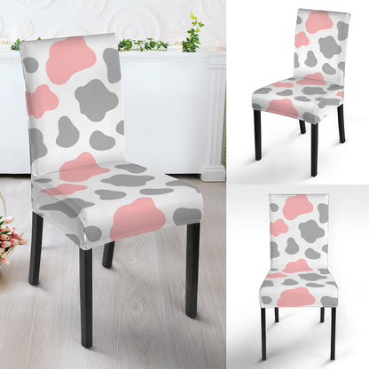 Pink Grey And White Cow Print Dining Chair Slipcover