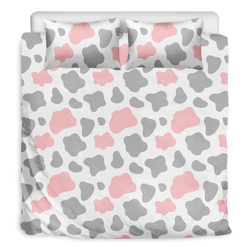 Pink Grey And White Cow Print Duvet Cover Bedding Set