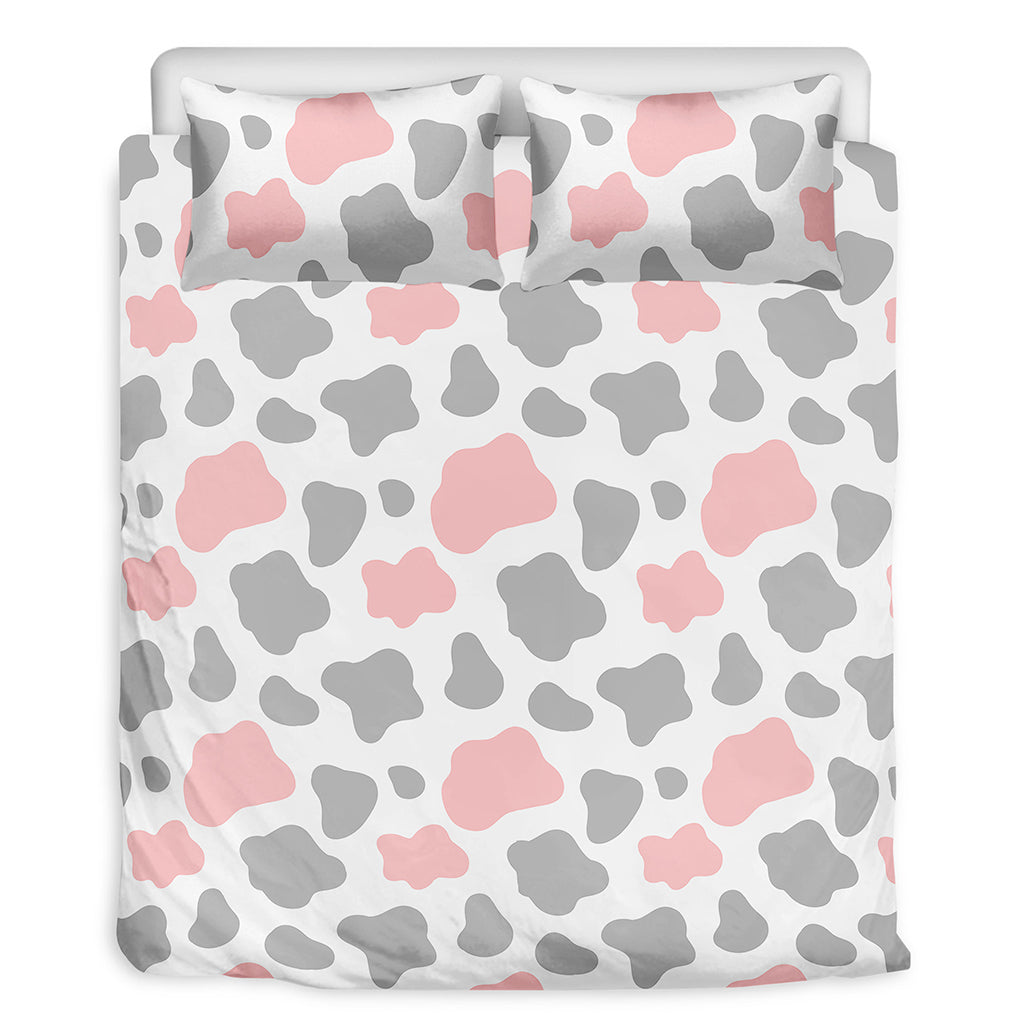 Pink Grey And White Cow Print Duvet Cover Bedding Set