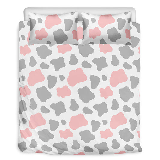 Pink Grey And White Cow Print Duvet Cover Bedding Set