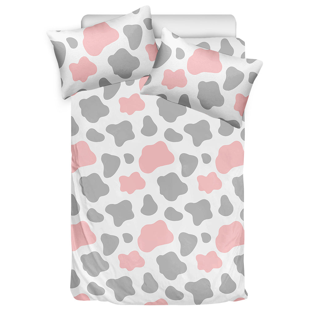 Pink Grey And White Cow Print Duvet Cover Bedding Set