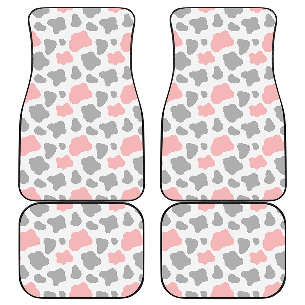 Pink Grey And White Cow Print Front and Back Car Floor Mats