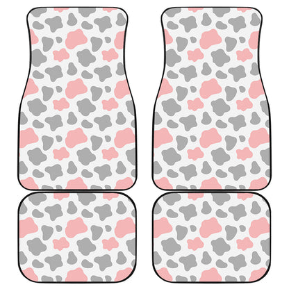 Pink Grey And White Cow Print Front and Back Car Floor Mats
