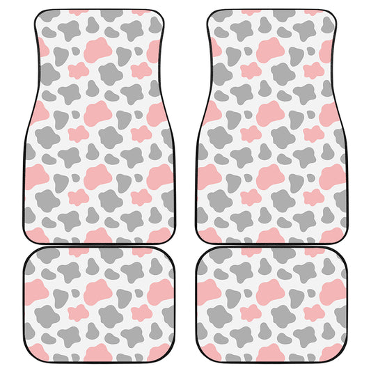 Pink Grey And White Cow Print Front and Back Car Floor Mats