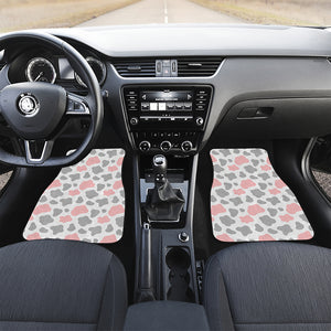 Pink Grey And White Cow Print Front and Back Car Floor Mats
