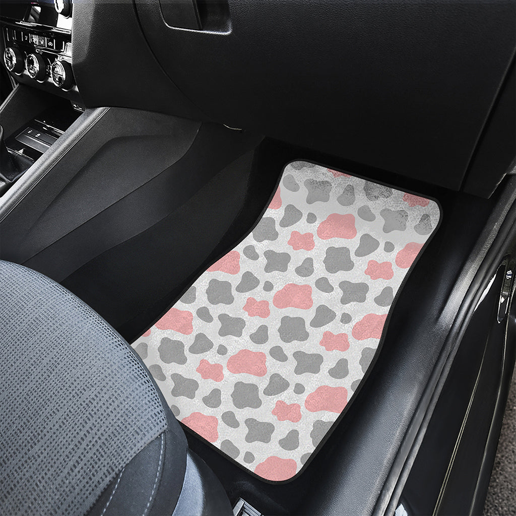 Pink Grey And White Cow Print Front and Back Car Floor Mats