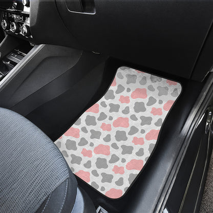 Pink Grey And White Cow Print Front and Back Car Floor Mats
