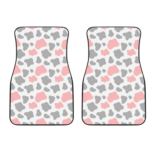 Pink Grey And White Cow Print Front Car Floor Mats