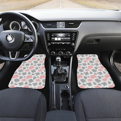 Pink Grey And White Cow Print Front Car Floor Mats