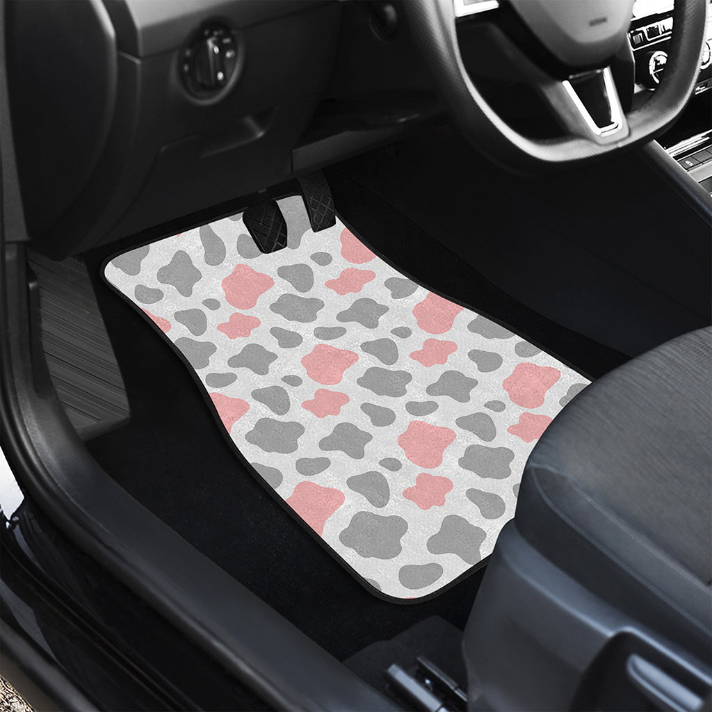 Pink Grey And White Cow Print Front Car Floor Mats