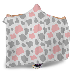 Pink Grey And White Cow Print Hooded Blanket