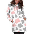 Pink Grey And White Cow Print Pullover Hoodie Dress