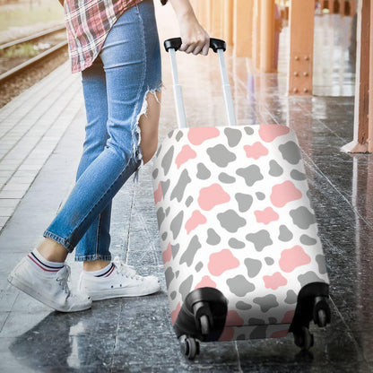 Pink Grey And White Cow Print Luggage Cover GearFrost