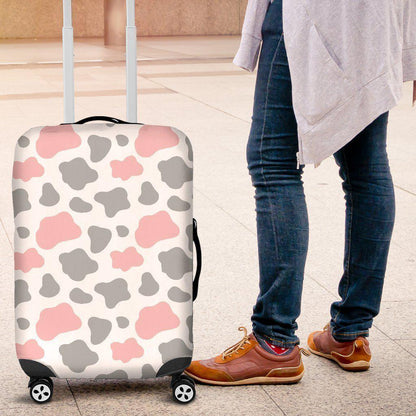 Pink Grey And White Cow Print Luggage Cover GearFrost