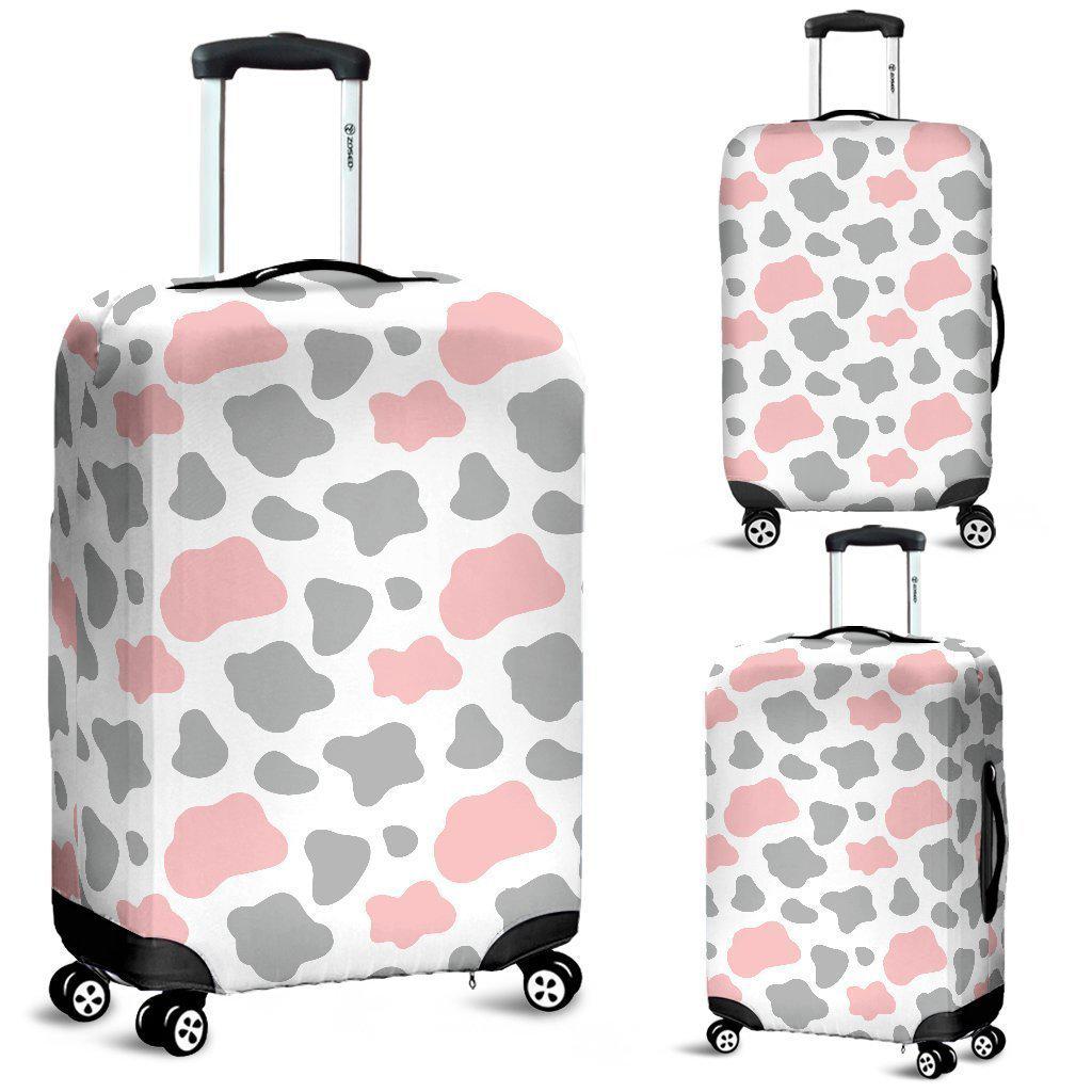 Pink Grey And White Cow Print Luggage Cover GearFrost