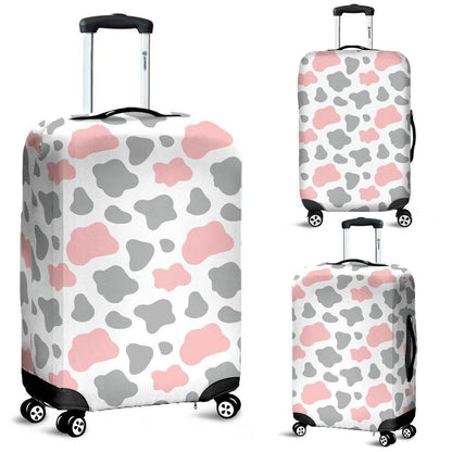Pink Grey And White Cow Print Luggage Cover GearFrost