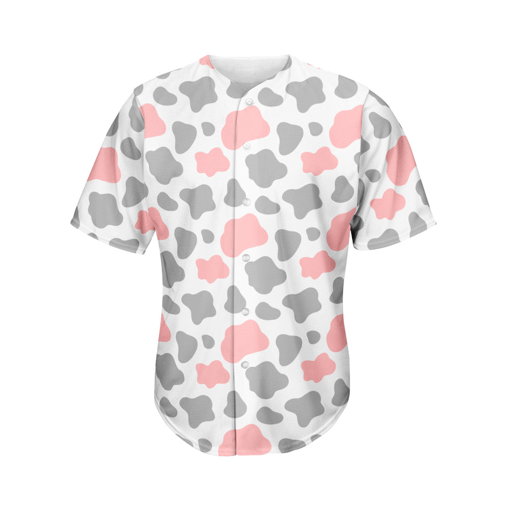 Pink Grey And White Cow Print Men's Baseball Jersey