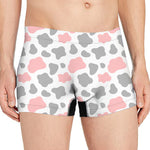 Pink Grey And White Cow Print Men's Boxer Briefs
