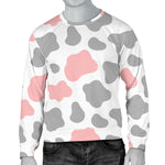 Pink Grey And White Cow Print Men's Crewneck Sweatshirt GearFrost