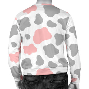 Pink Grey And White Cow Print Men's Crewneck Sweatshirt GearFrost