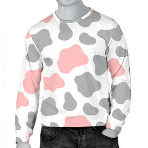 Pink Grey And White Cow Print Men's Crewneck Sweatshirt GearFrost