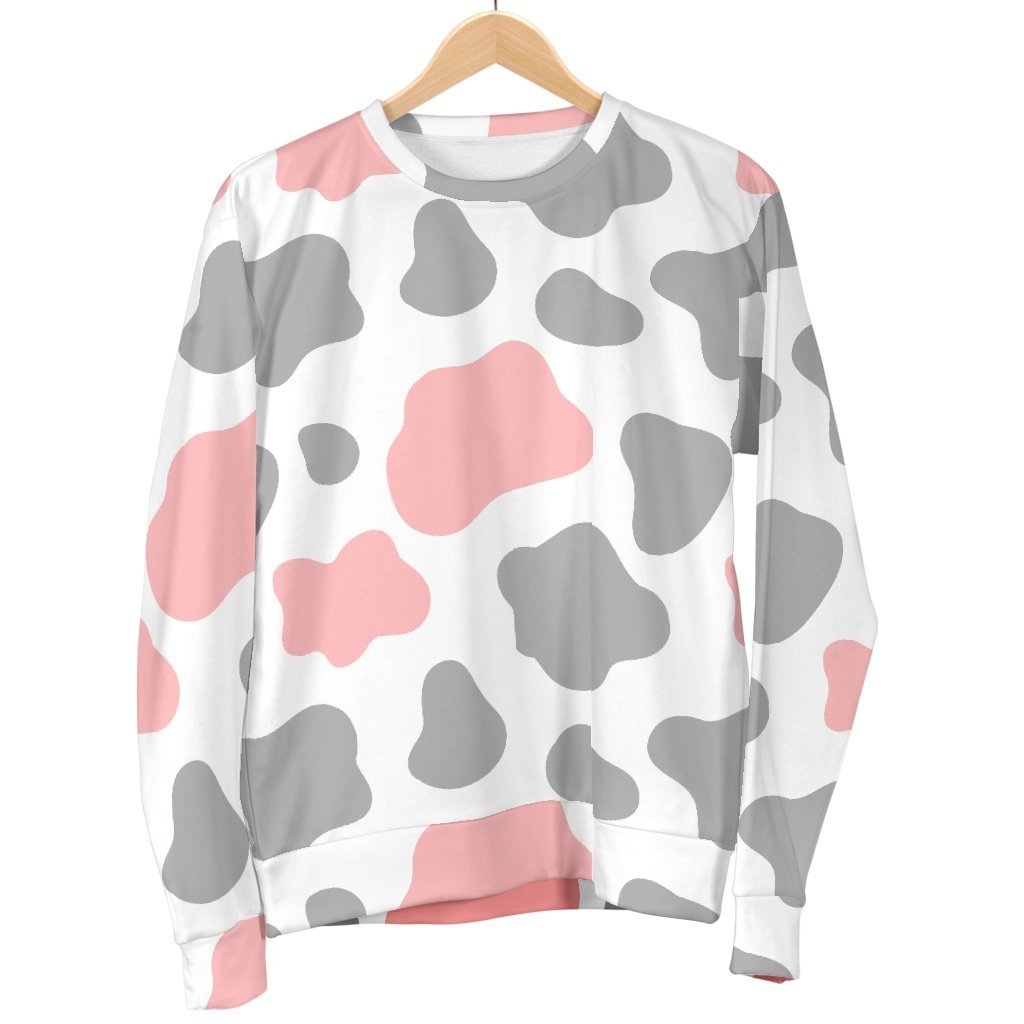 Pink Grey And White Cow Print Men's Crewneck Sweatshirt GearFrost