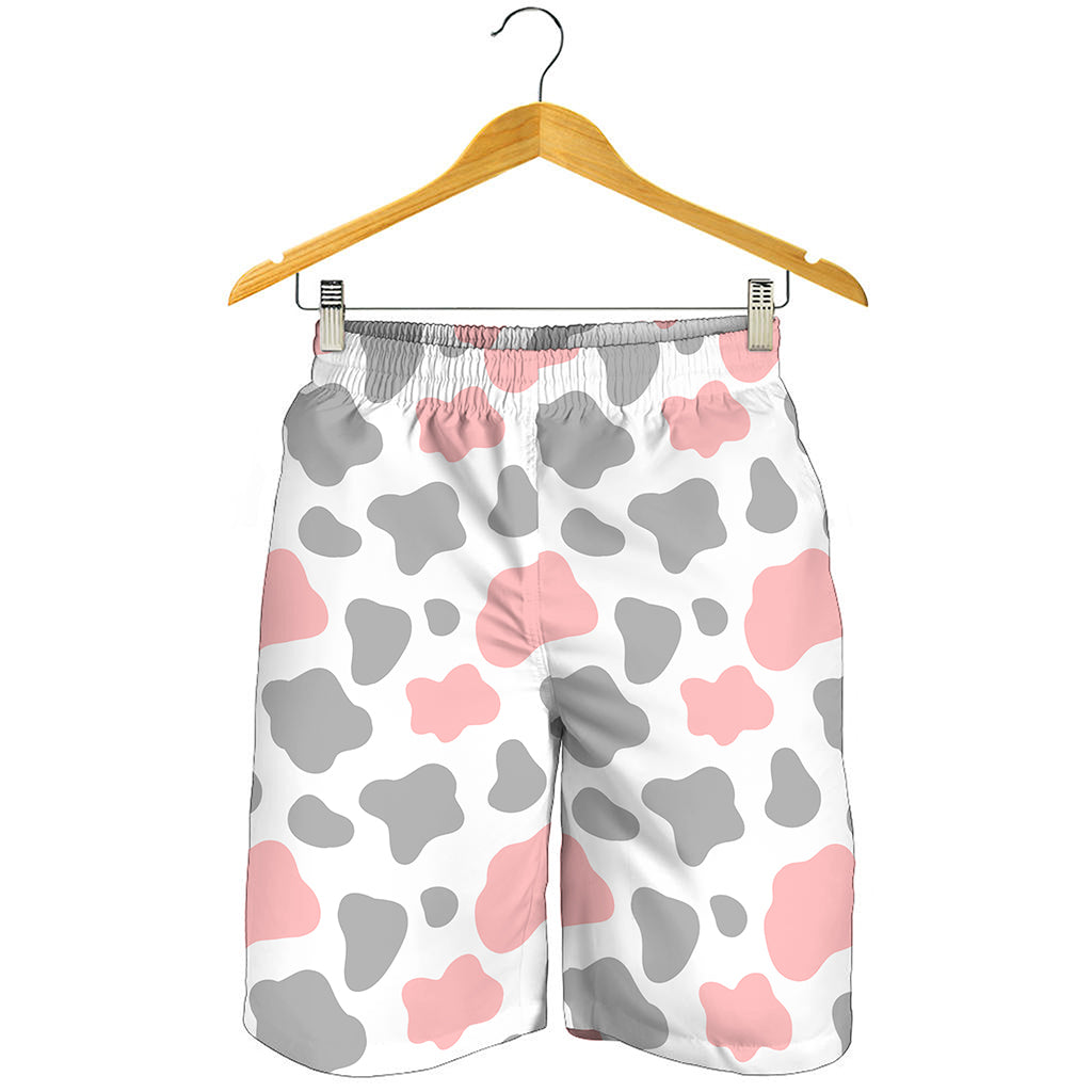 Pink Grey And White Cow Print Men's Shorts
