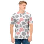 Pink Grey And White Cow Print Men's T-Shirt