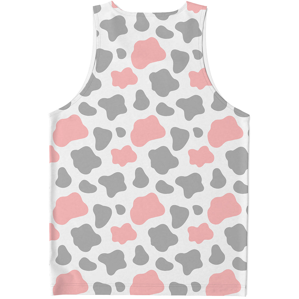 Pink Grey And White Cow Print Men's Tank Top