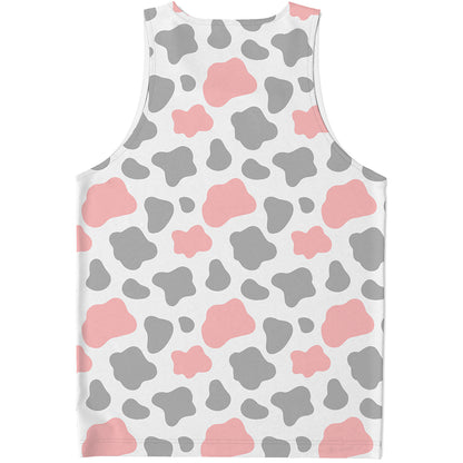 Pink Grey And White Cow Print Men's Tank Top