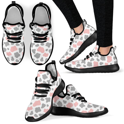 Pink Grey And White Cow Print Mesh Knit Shoes GearFrost