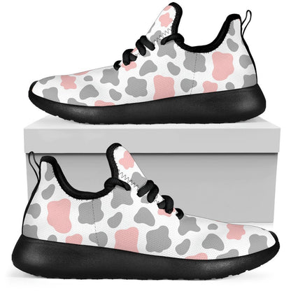 Pink Grey And White Cow Print Mesh Knit Shoes GearFrost