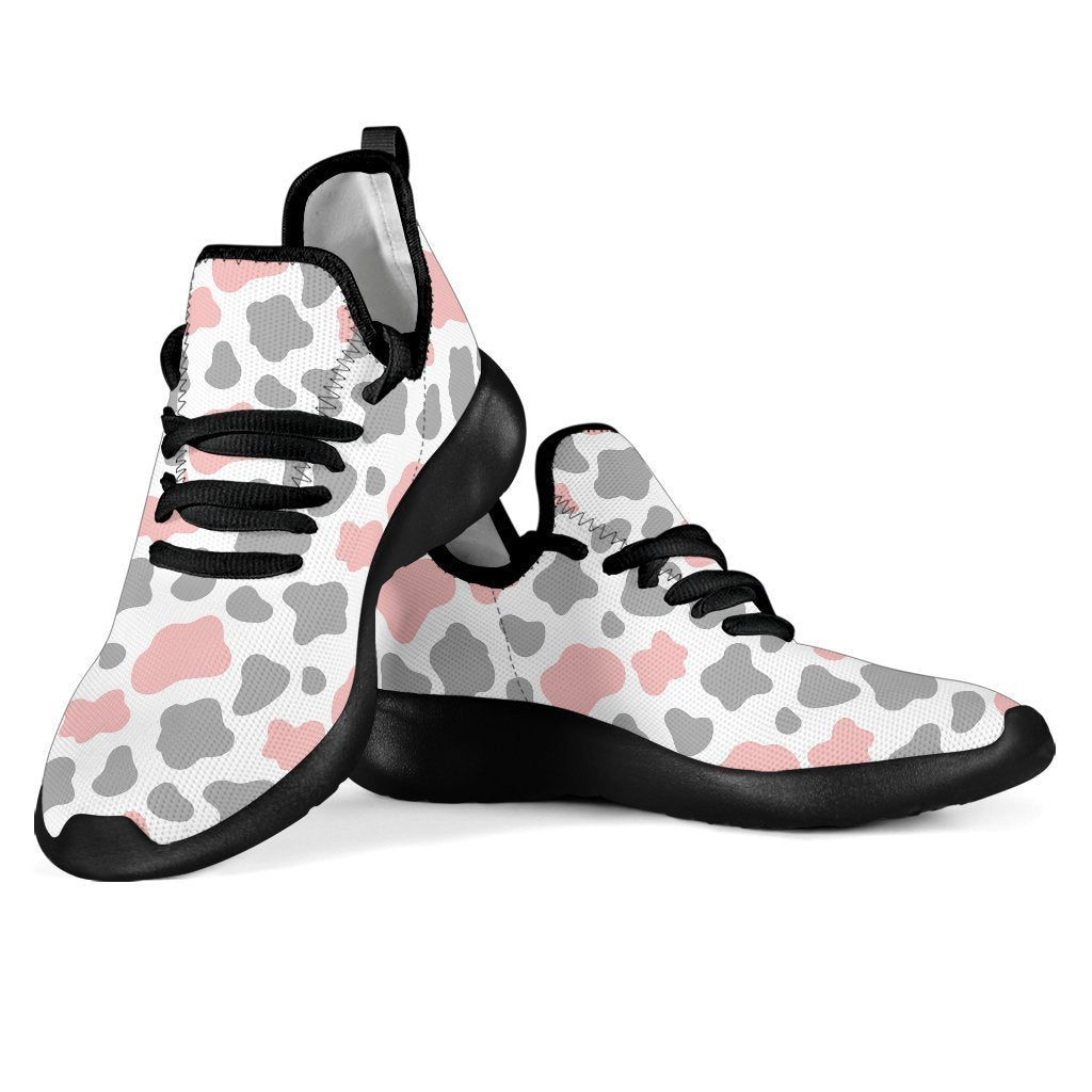 Pink Grey And White Cow Print Mesh Knit Shoes GearFrost