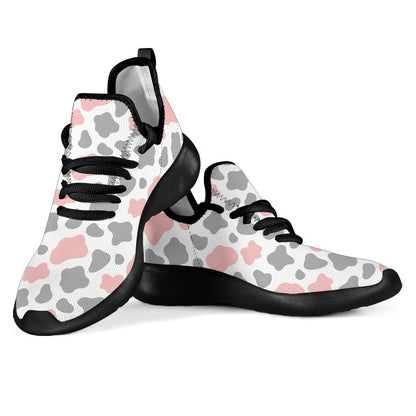 Pink Grey And White Cow Print Mesh Knit Shoes GearFrost