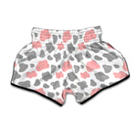 Pink Grey And White Cow Print Muay Thai Boxing Shorts