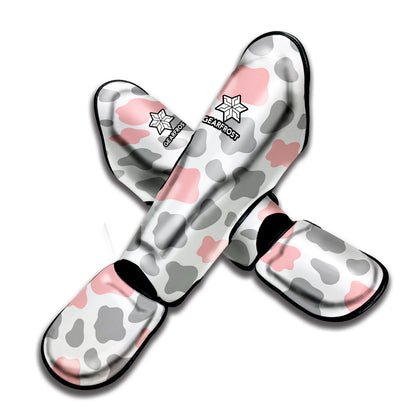Pink Grey And White Cow Print Muay Thai Shin Guard