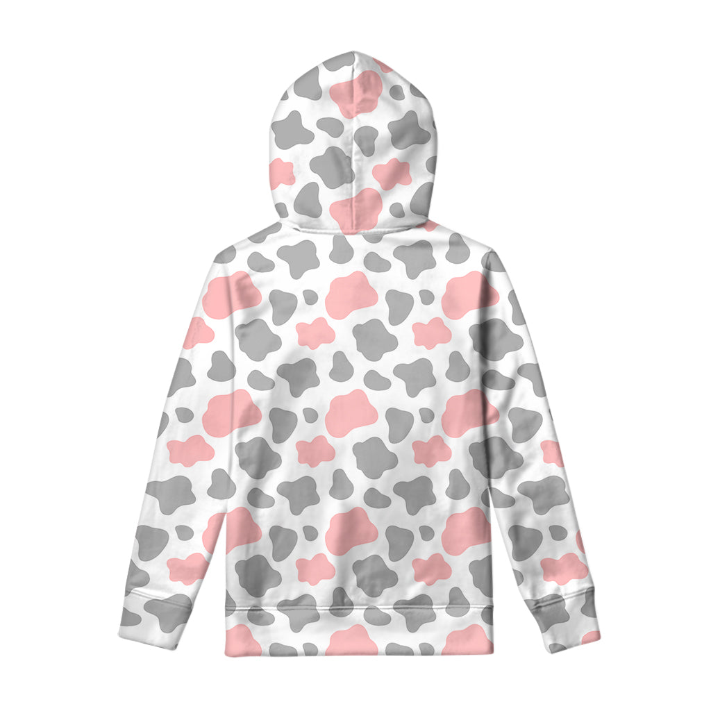Pink Grey And White Cow Print Pullover Hoodie