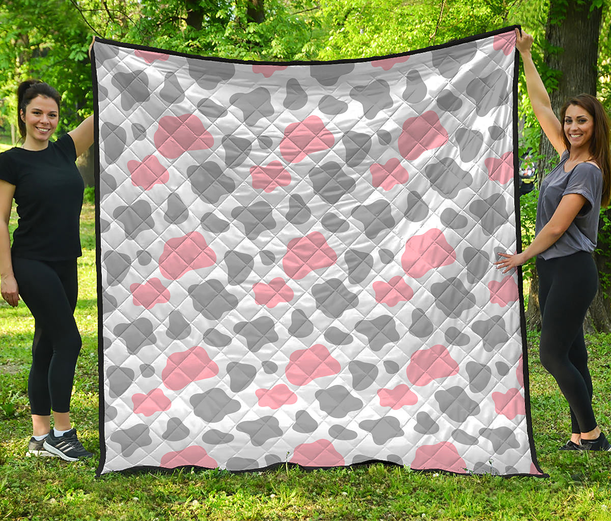 Pink Grey And White Cow Print Quilt