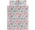 Pink Grey And White Cow Print Quilt Bed Set