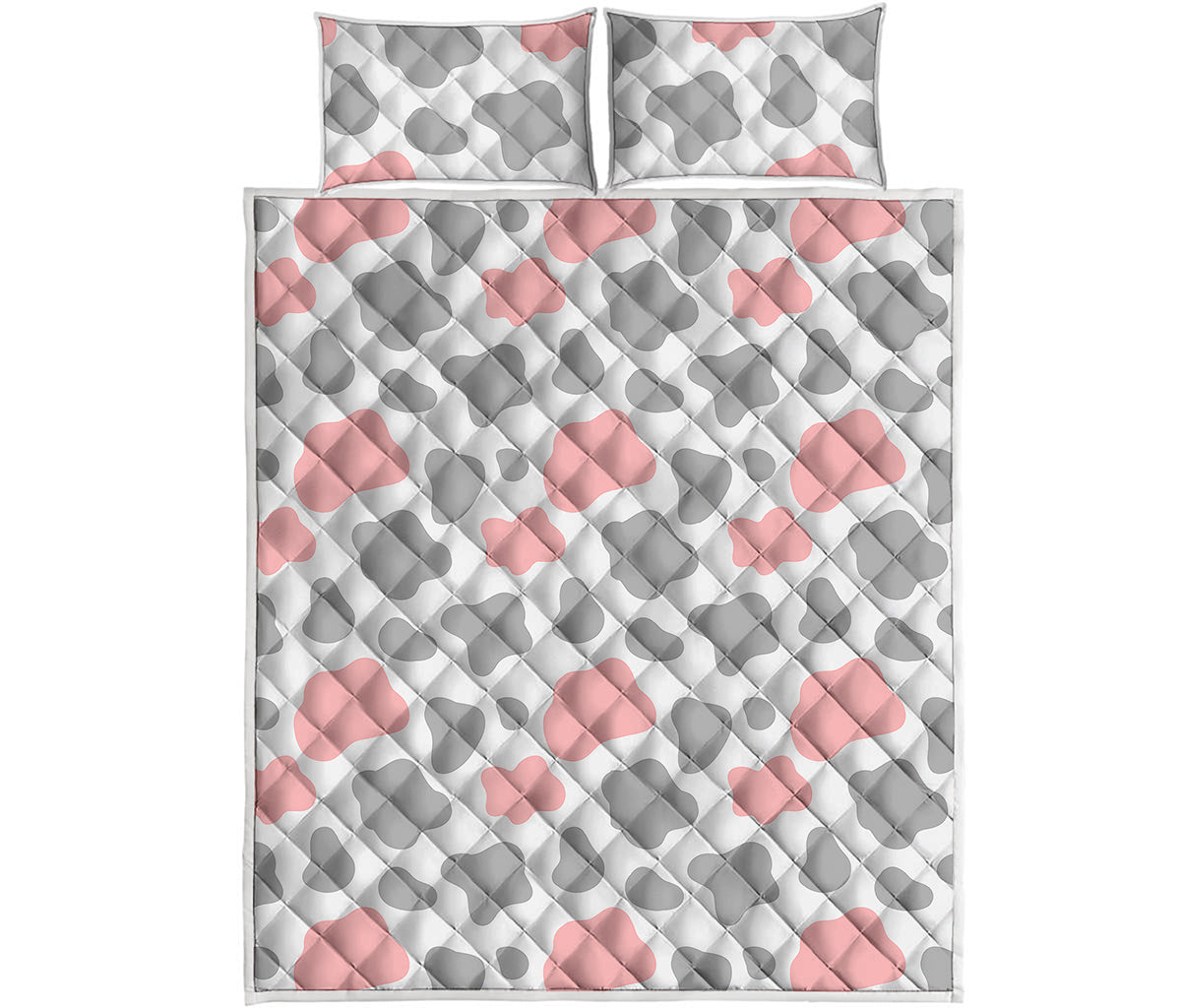 Pink Grey And White Cow Print Quilt Bed Set
