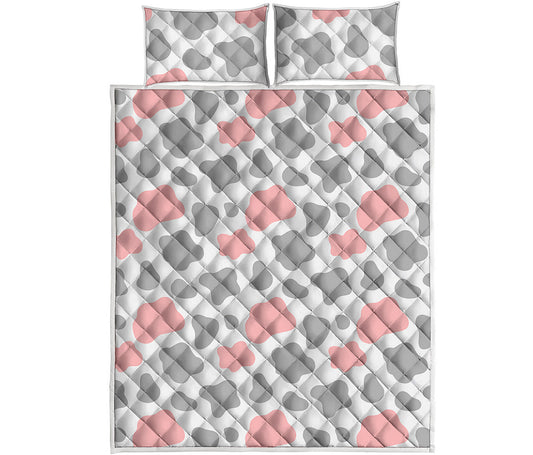 Pink Grey And White Cow Print Quilt Bed Set