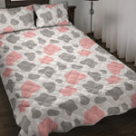 Pink Grey And White Cow Print Quilt Bed Set