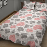 Pink Grey And White Cow Print Quilt Bed Set