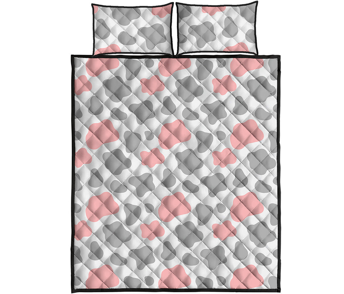 Pink Grey And White Cow Print Quilt Bed Set